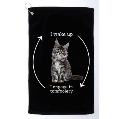 I Wake Up I Engage In Tomfoolery Silly Cat Meme Maine Coon Golf Towel