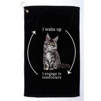 I Wake Up I Engage In Tomfoolery Silly Cat Meme Maine Coon Golf Towel