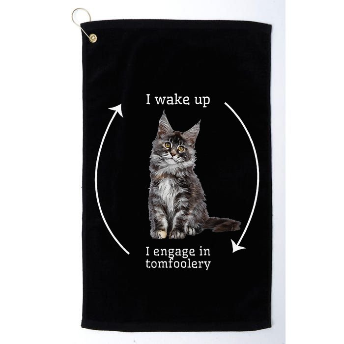 I Wake Up I Engage In Tomfoolery Silly Cat Meme Maine Coon Golf Towel