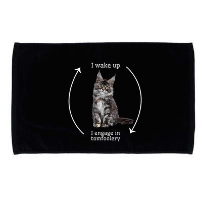 I Wake Up I Engage In Tomfoolery Silly Cat Meme Maine Coon Microfiber Hand Towel