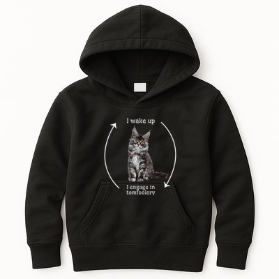 I Wake Up I Engage In Tomfoolery Silly Cat Meme Maine Coon Kids Hoodie
