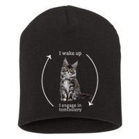 I Wake Up I Engage In Tomfoolery Silly Cat Meme Maine Coon Short Acrylic Beanie