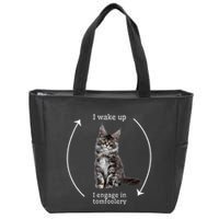 I Wake Up I Engage In Tomfoolery Silly Cat Meme Maine Coon Zip Tote Bag