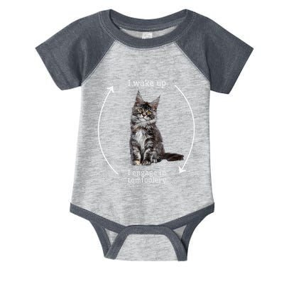 I Wake Up I Engage In Tomfoolery Silly Cat Meme Maine Coon Infant Baby Jersey Bodysuit