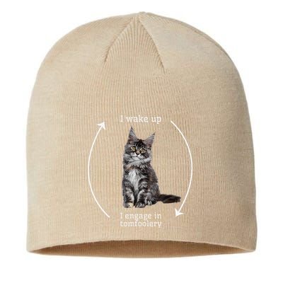 I Wake Up I Engage In Tomfoolery Silly Cat Meme Maine Coon Sustainable Beanie