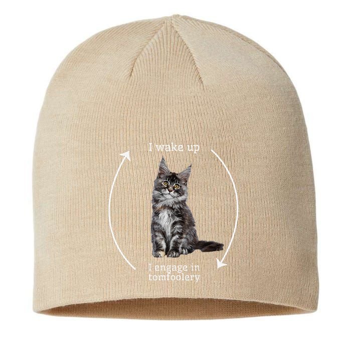 I Wake Up I Engage In Tomfoolery Silly Cat Meme Maine Coon Sustainable Beanie