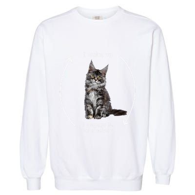 I Wake Up I Engage In Tomfoolery Silly Cat Meme Maine Coon Garment-Dyed Sweatshirt