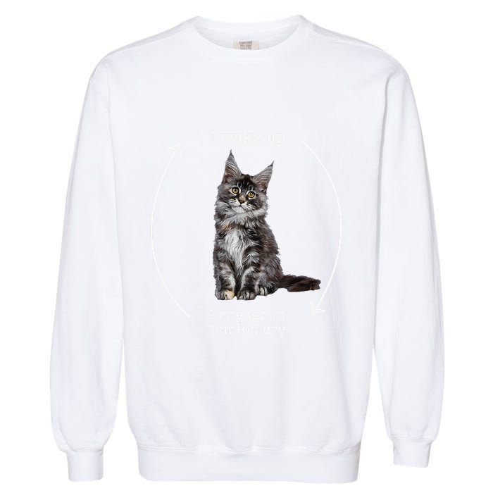 I Wake Up I Engage In Tomfoolery Silly Cat Meme Maine Coon Garment-Dyed Sweatshirt