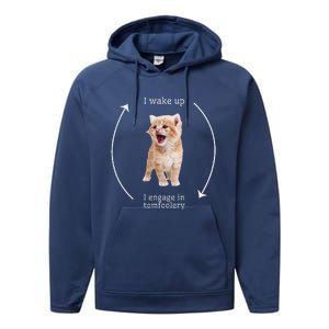 I Wake Up I Engage In Tomfoolery Silly Cat Meme Performance Fleece Hoodie