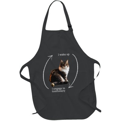 I Wake Up I Engage In Tomfoolery Silly Cat Meme Full-Length Apron With Pockets