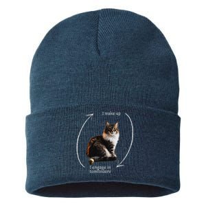 I Wake Up I Engage In Tomfoolery Silly Cat Meme Sustainable Knit Beanie