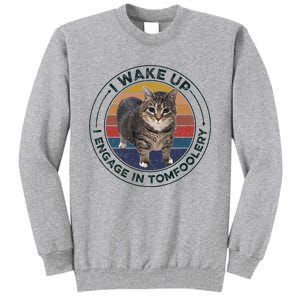 I Wake Up I Engage In Tomfoolery Silly Cat Meme Dark Joke Tall Sweatshirt