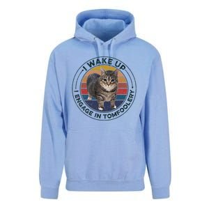 I Wake Up I Engage In Tomfoolery Silly Cat Meme Dark Joke Unisex Surf Hoodie