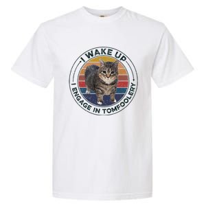 I Wake Up I Engage In Tomfoolery Silly Cat Meme Dark Joke Garment-Dyed Heavyweight T-Shirt