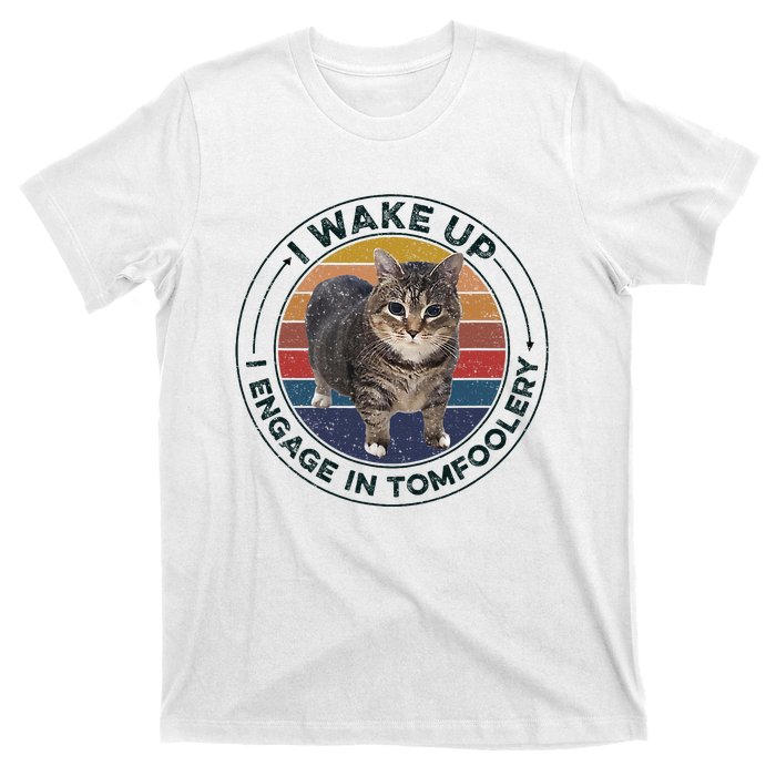 I Wake Up I Engage In Tomfoolery Silly Cat Meme Dark Joke T-Shirt