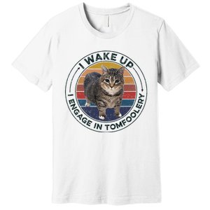 I Wake Up I Engage In Tomfoolery Silly Cat Meme Dark Joke Premium T-Shirt