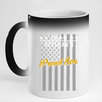 Iraq War Veteran Proud Son American Flag Great Gift 11oz Black Color Changing Mug