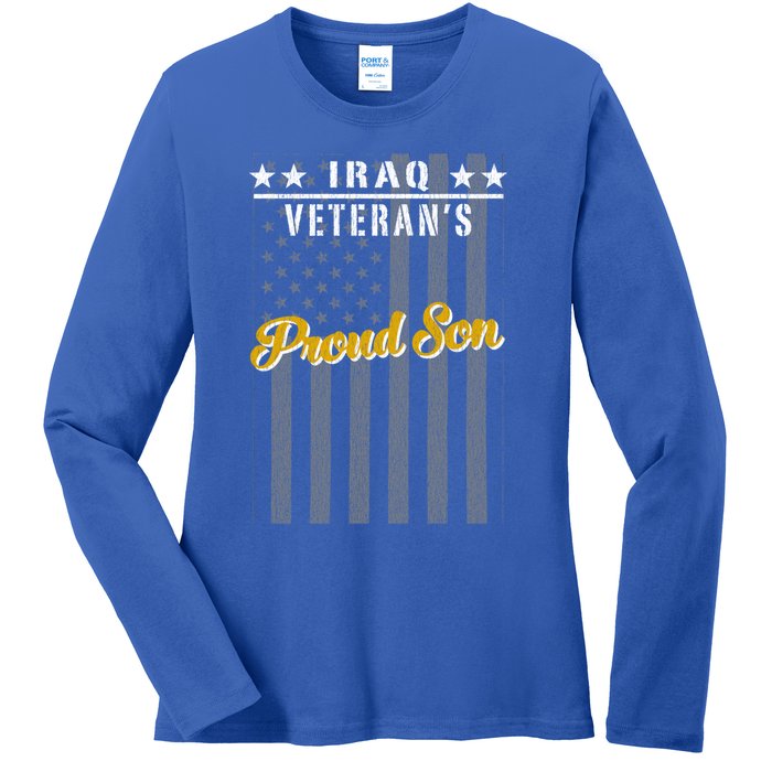 Iraq War Veteran Proud Son American Flag Great Gift Ladies Long Sleeve Shirt