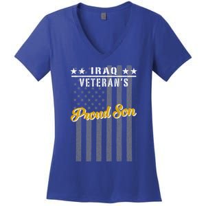 Iraq War Veteran Proud Son American Flag Great Gift Women's V-Neck T-Shirt