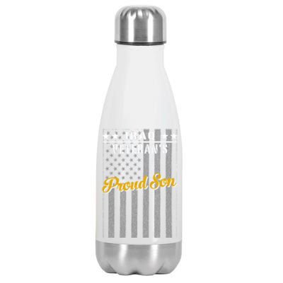 Iraq War Veteran Proud Son American Flag Great Gift Stainless Steel Insulated Water Bottle