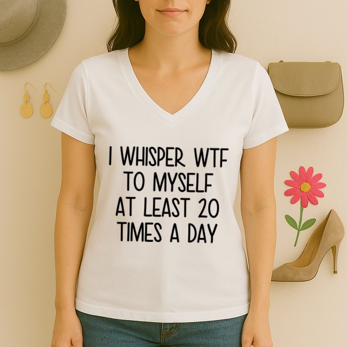 I Whisper Wtf To Myself At Least 20 Times A Day Funny Women's V-Neck T-Shirt