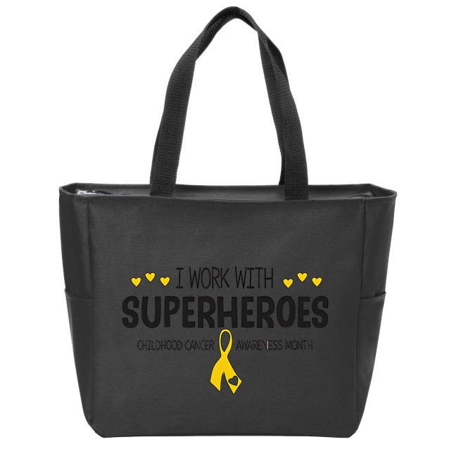 I Work With Superheroes Childhood Cancer Awareness Month Zip Tote Bag