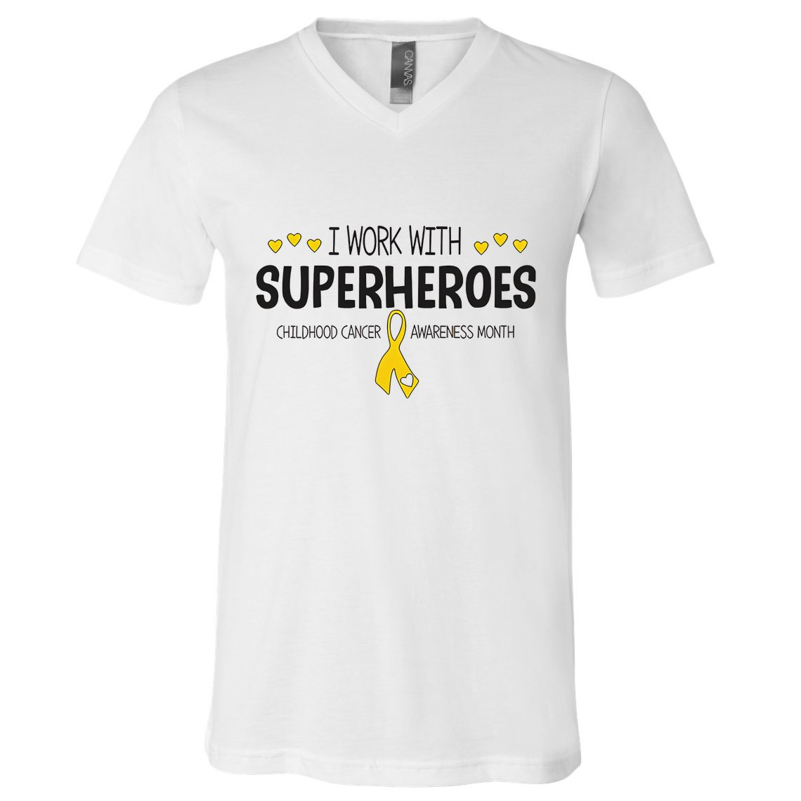 I Work With Superheroes Childhood Cancer Awareness Month V-Neck T-Shirt