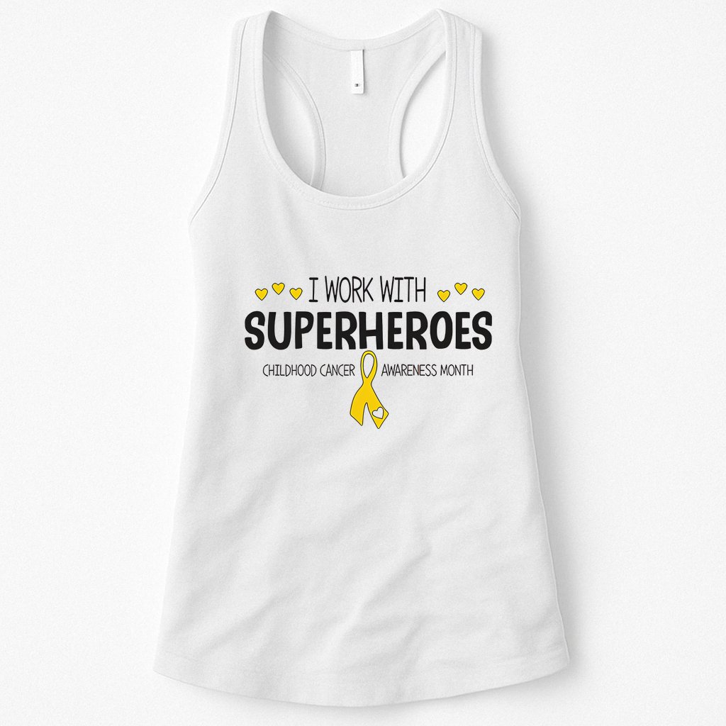 I Work With Superheroes Childhood Cancer Awareness Month Womens Tank Top