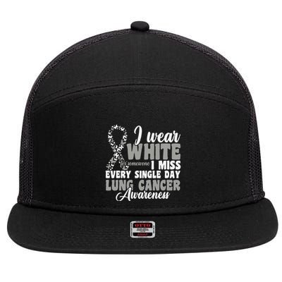 I Wear White Lung Cancer Awareness 7 Panel Mesh Trucker Snapback Hat