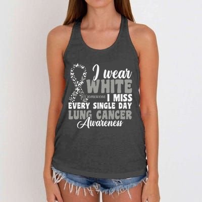 I Wear White Lung Cancer Awareness Women's Knotted Racerback Tank