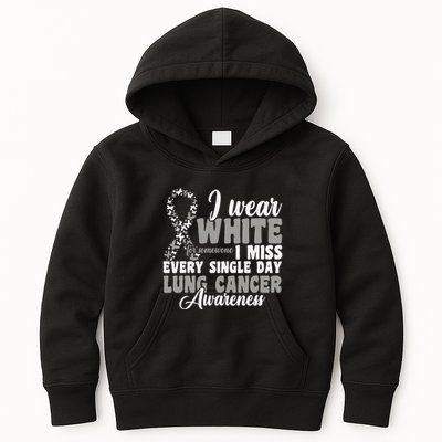 I Wear White Lung Cancer Awareness Kids Hoodie