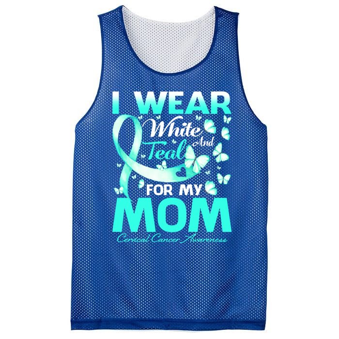 I Wear White And Teal For My Mom Cervical Cancer Gift Mesh Reversible Basketball Jersey Tank