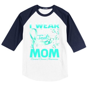 I Wear White And Teal For My Mom Cervical Cancer Gift Baseball Sleeve Shirt