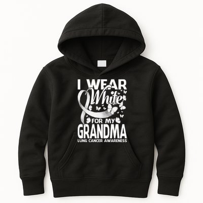 I Wear White For My Grandma Lung Cancer Awareness Butterfly Kids Hoodie