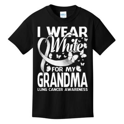 I Wear White For My Grandma Lung Cancer Awareness Butterfly Kids T-Shirt