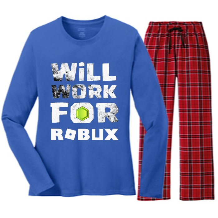 I Will Work For Robux Saying For The Blockchain And Token Women's Long Sleeve Flannel Pajama Set 