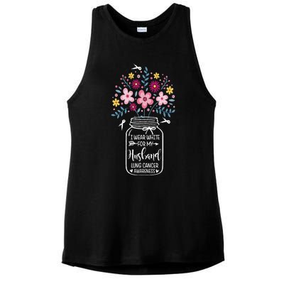 I Wear White For My Husband Lung Cancer Awareness Flower Ladies PosiCharge Tri-Blend Wicking Tank