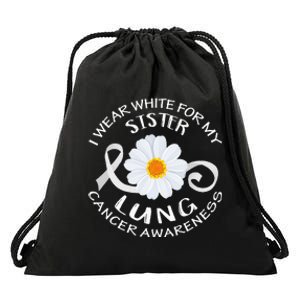 I Wear White For My Sister Lung Cancer Awareness Flower Drawstring Bag