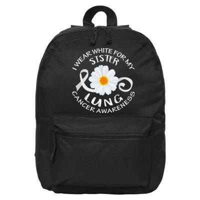 I Wear White For My Sister Lung Cancer Awareness Flower 16 in Basic Backpack