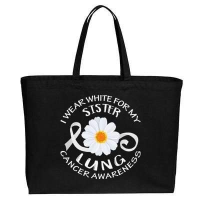 I Wear White For My Sister Lung Cancer Awareness Flower Cotton Canvas Jumbo Tote