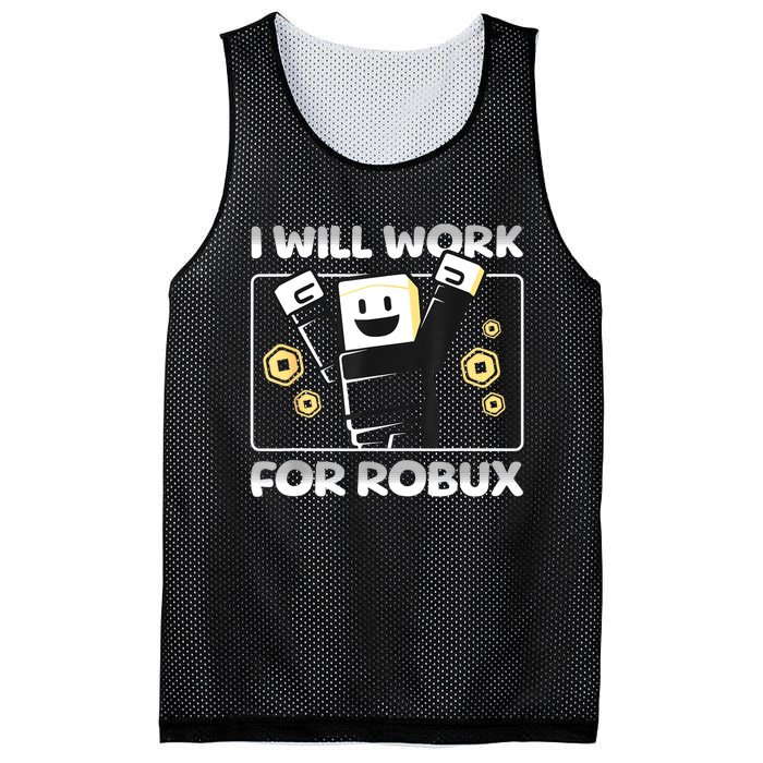 I Will Work For Robux Funny Gamer Mesh Reversible Basketball Jersey Tank