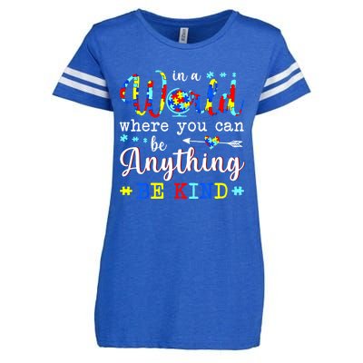 In World Where You Can Be Anything Be Kind Autism Awareness Gift Enza Ladies Jersey Football T-Shirt