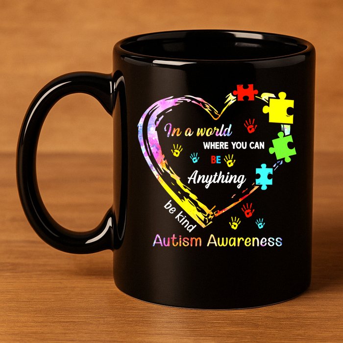 In World Where You Can Be Anything Be Kind Autism Awareness Great Gift 11oz C Handle Ceramic Mug