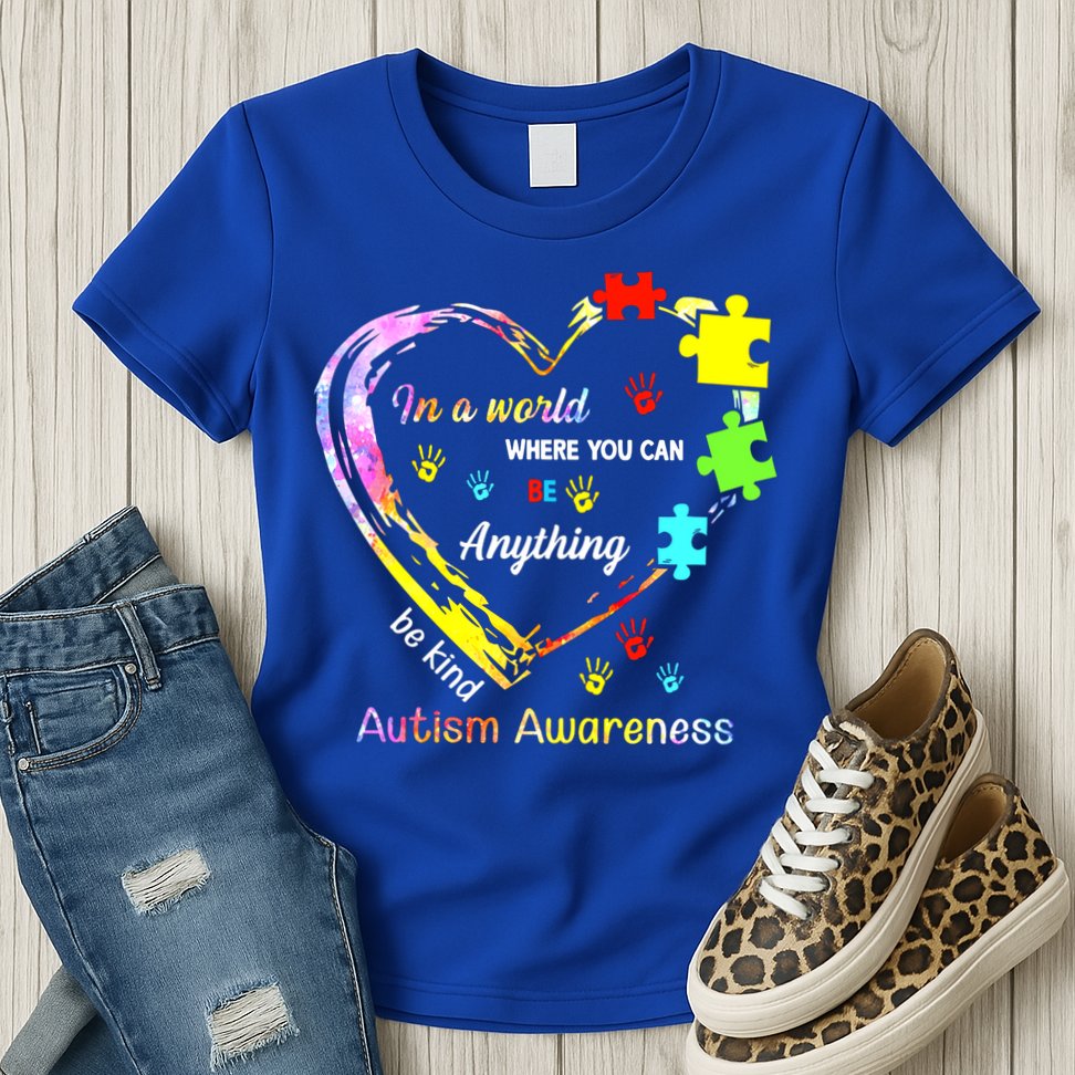 In World Where You Can Be Anything Be Kind Autism Awareness Great Gift Womens T-Shirt