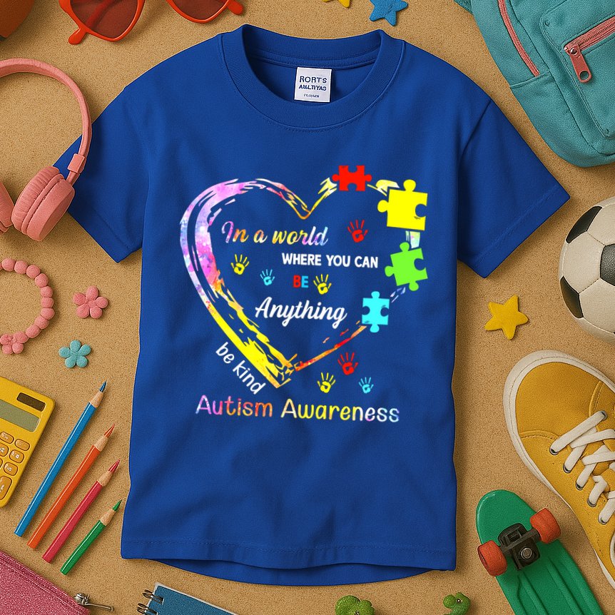 In World Where You Can Be Anything Be Kind Autism Awareness Great Gift Kids T-Shirt
