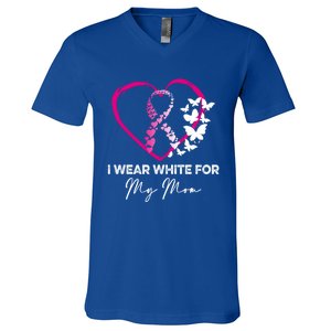 I Wear White For My Mom Breast Cancer Awareness Great Gift Meaningful Gift V-Neck T-Shirt