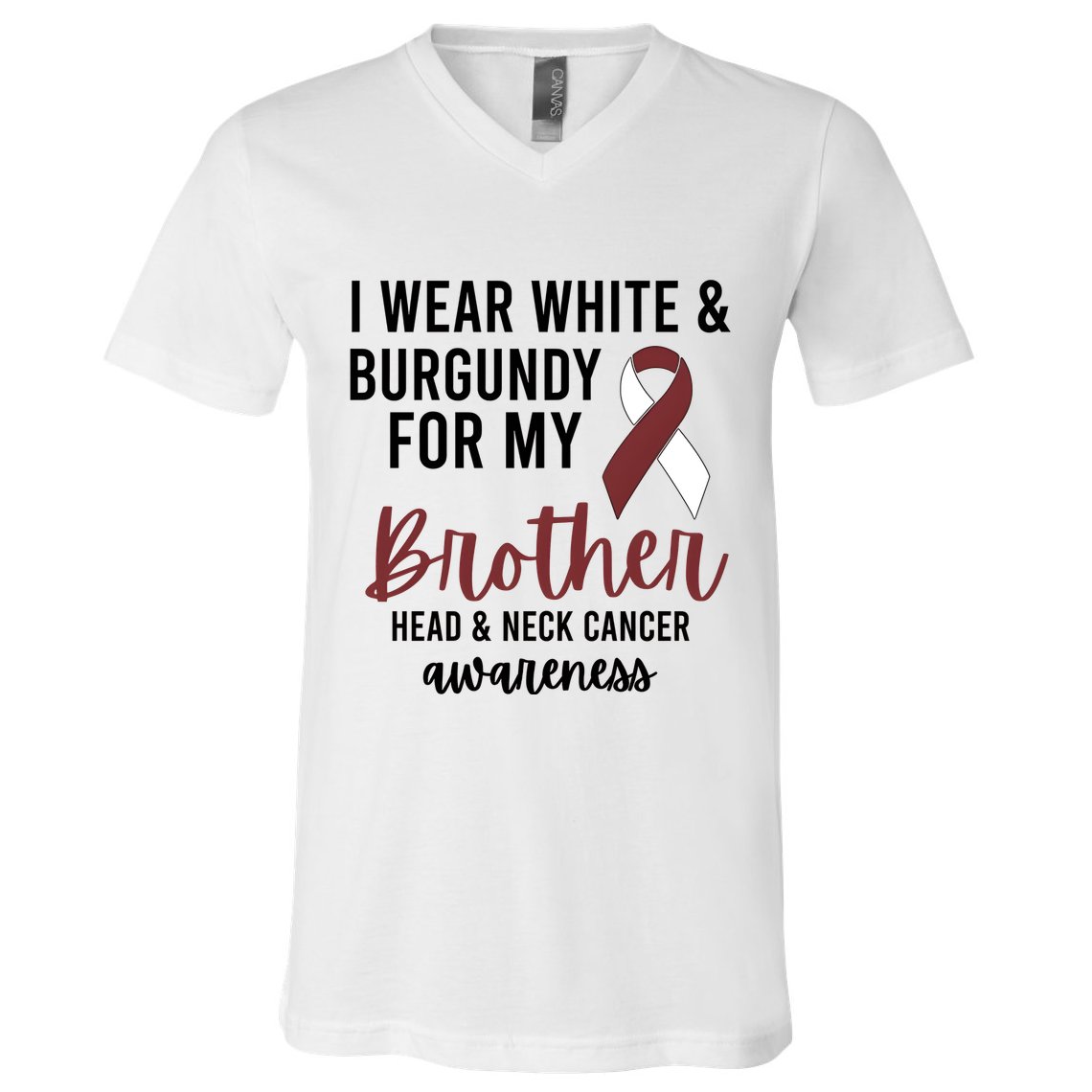I Wear White & Burgundy For My Brother Head And Neck Cancer V-Neck T-Shirt