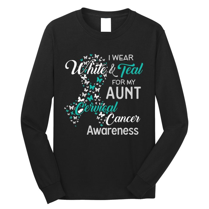 I wear White and Teal for my Aunt Cervical Cancer Long Sleeve Shirt