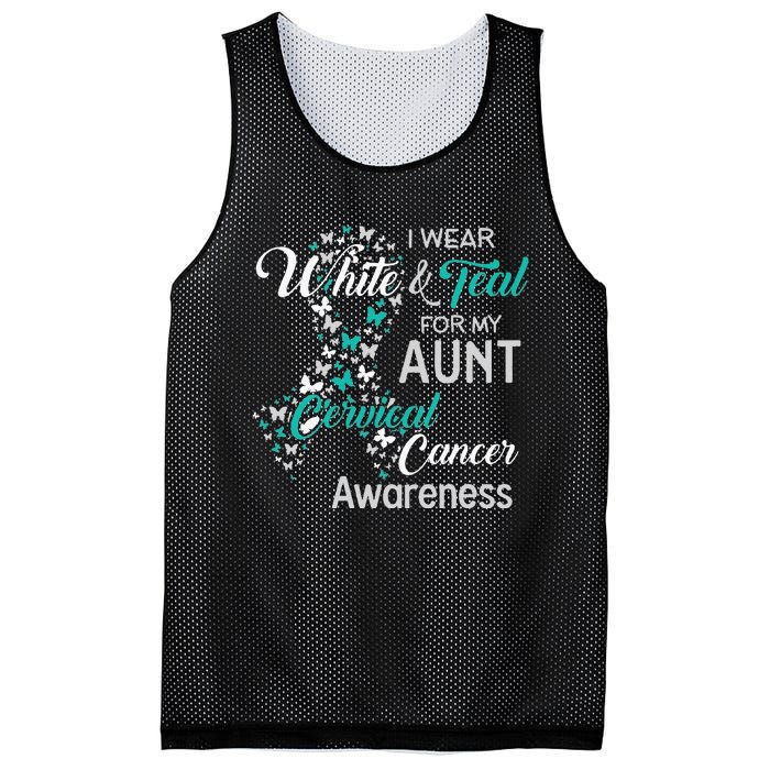 I wear White and Teal for my Aunt Cervical Cancer Mesh Reversible Basketball Jersey Tank