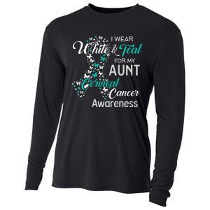 I wear White and Teal for my Aunt Cervical Cancer Cooling Performance Long Sleeve Crew